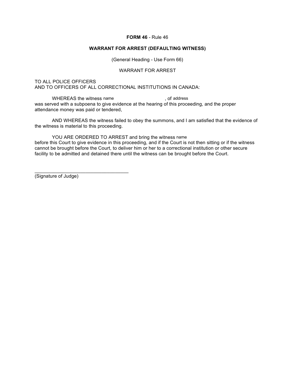 Form 46 - Fill Out, Sign Online and Download Fillable PDF, Canada ...