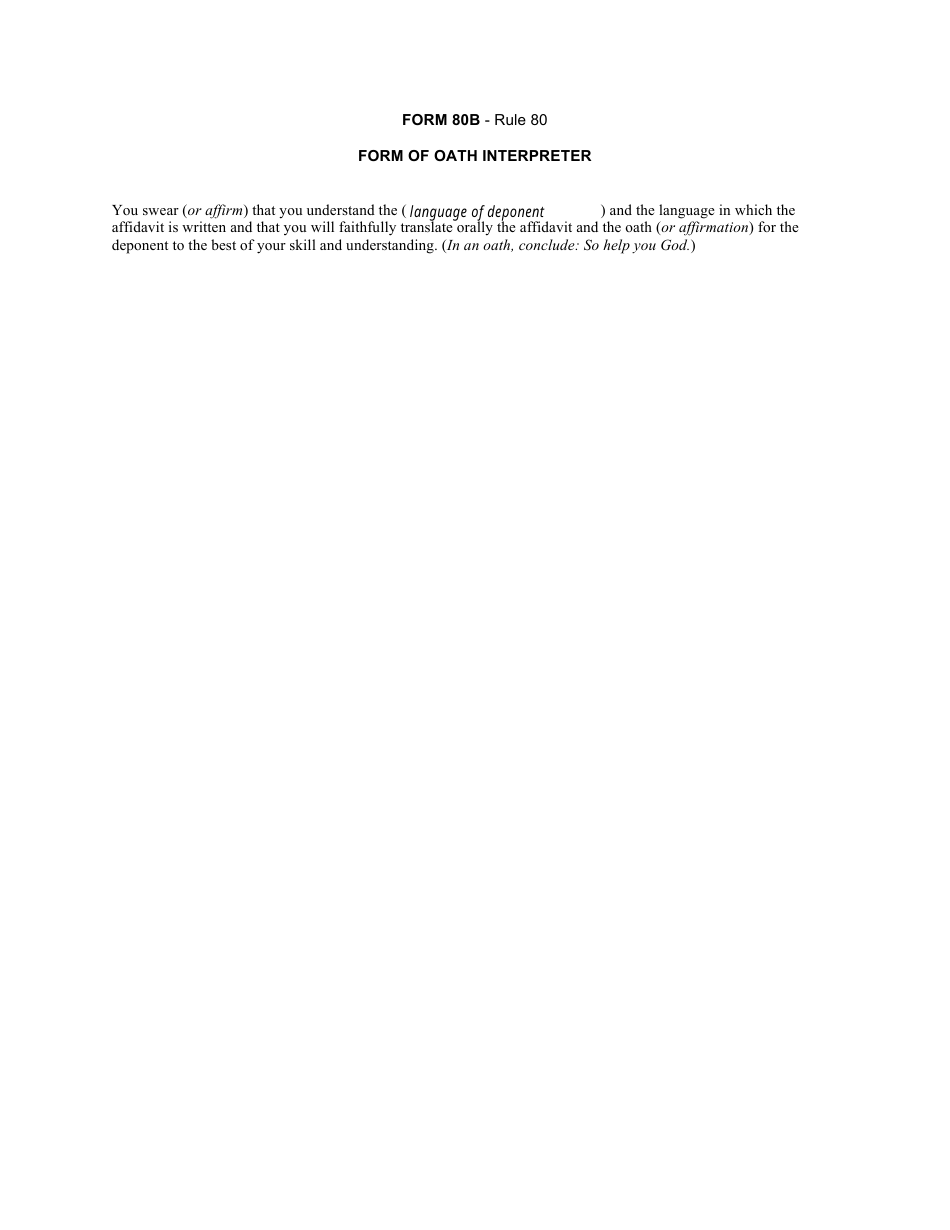 Form 80B Form of Oath Interpreter - Canada, Page 1