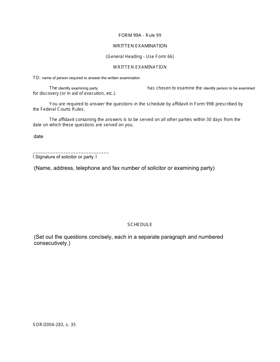 Form 99A Written Examination - Canada, Page 1