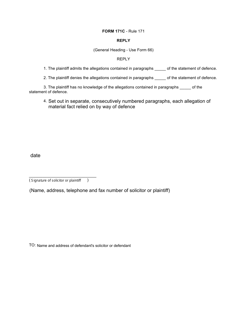 Form 171C Reply - Canada, Page 1