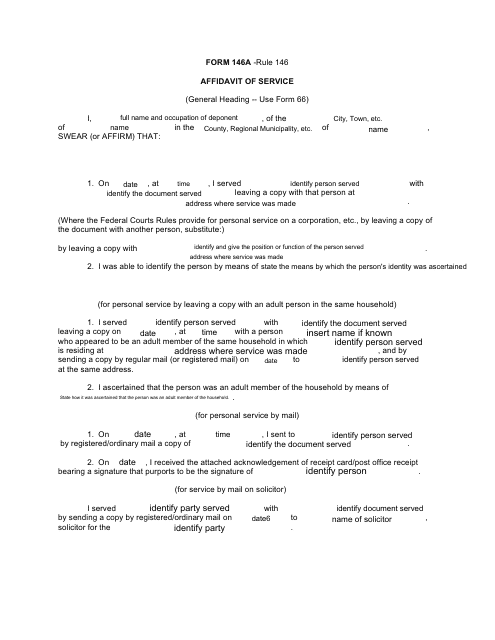 Form 146A Affidavit of Service - Canada