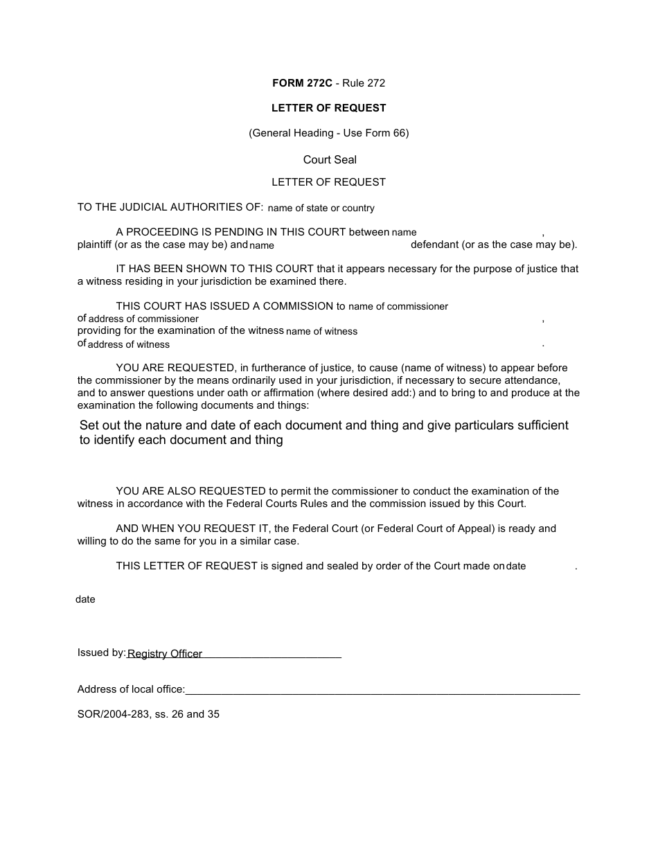 Form 272C Letter of Request - Canada, Page 1