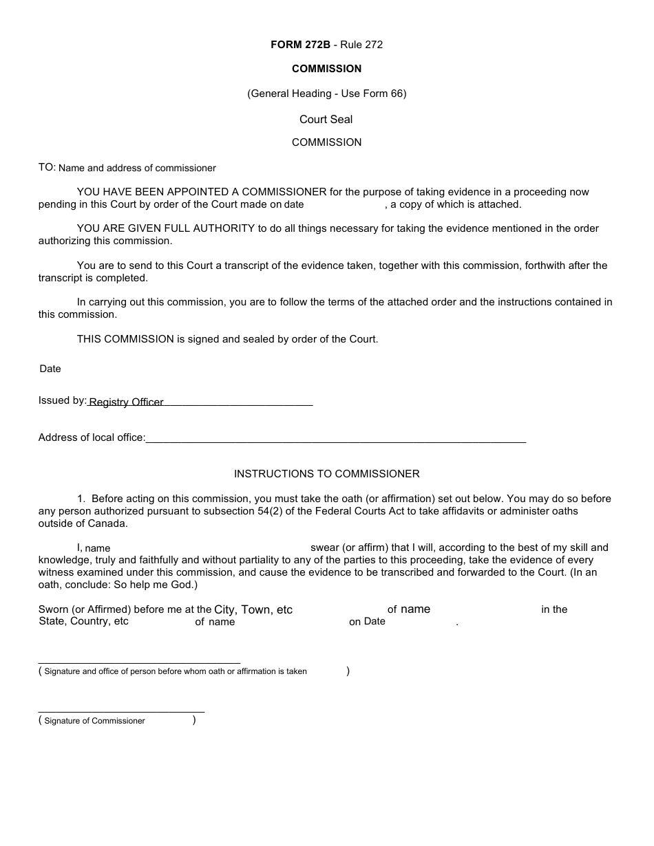 Form 272B Commission - Canada, Page 1