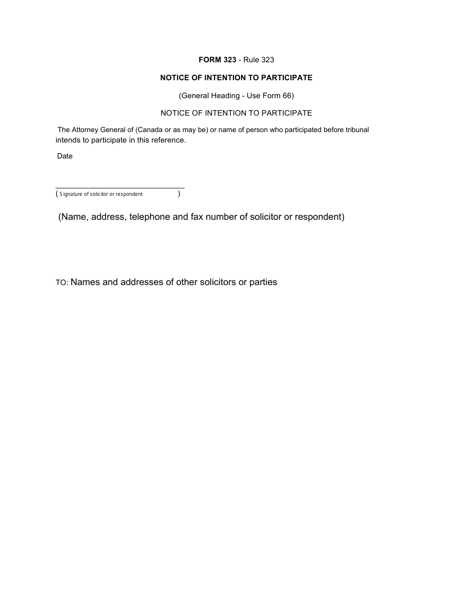 Form 323 Notice of Intention to Participate - Canada, Page 1