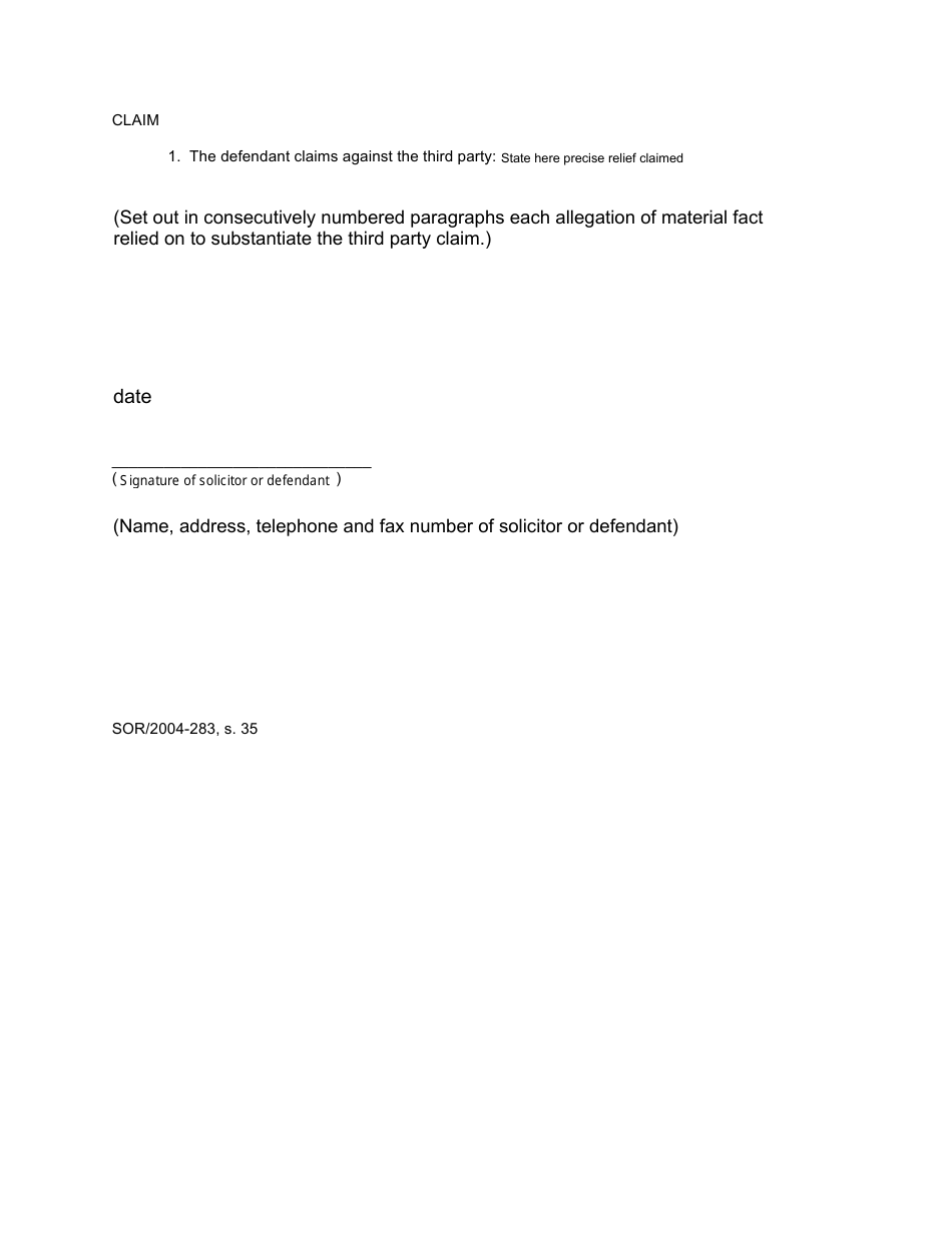 Form 171I Third Party Claim Against Person Not Already Party to the Action - Canada, Page 3