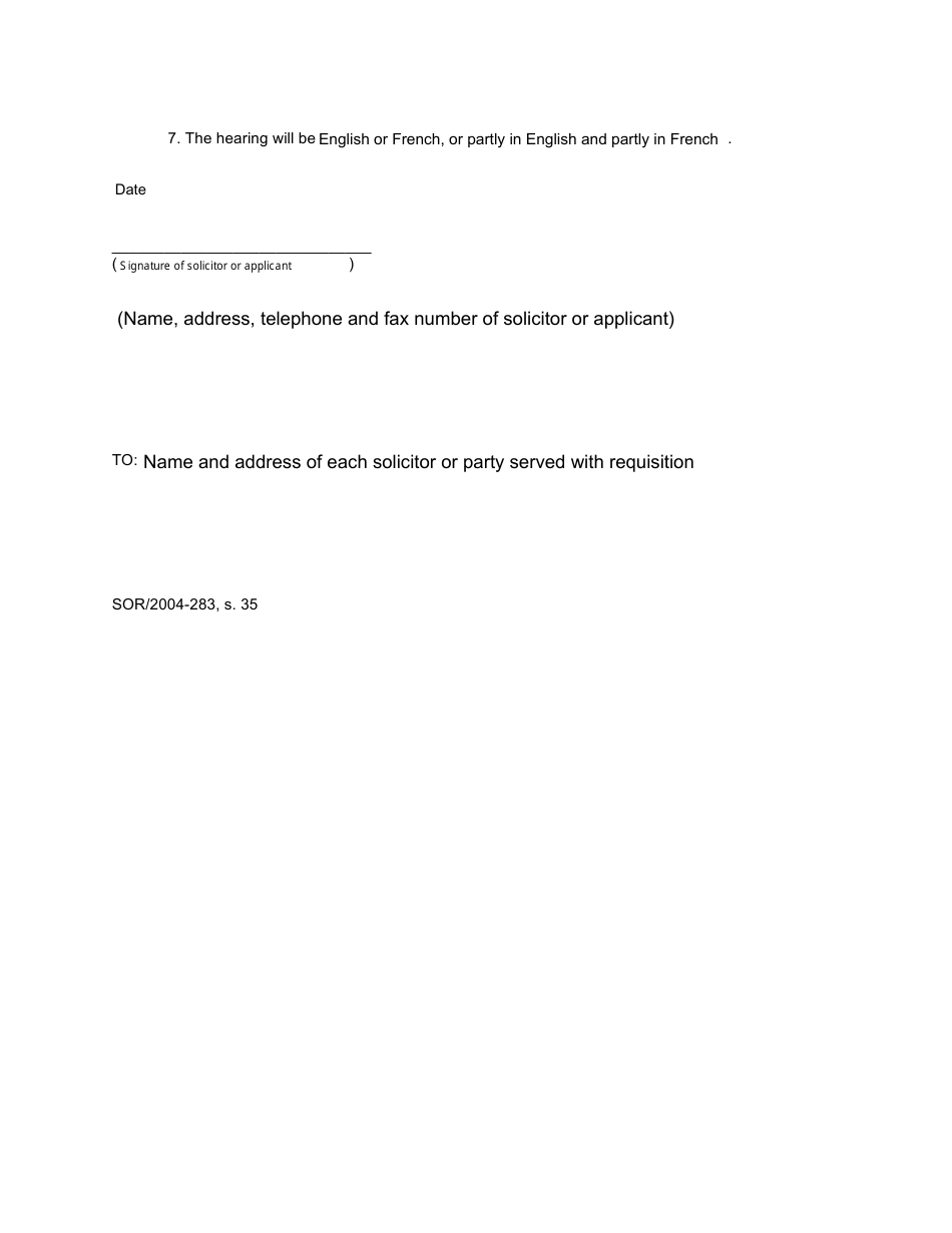 Form 314 Requisition for Hearing - Application - Canada, Page 2