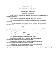 Form 347 Requisition for Hearing - Appeal - Canada