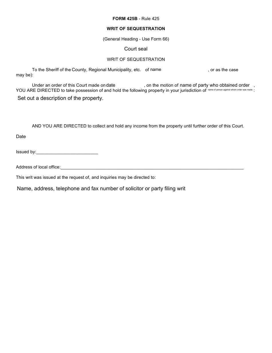 Form 425B - Fill Out, Sign Online and Download Fillable PDF, Canada ...