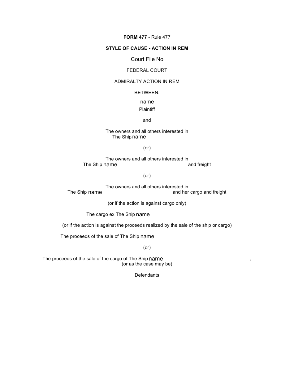 Form 477 Fill Out, Sign Online and Download Fillable PDF, Canada