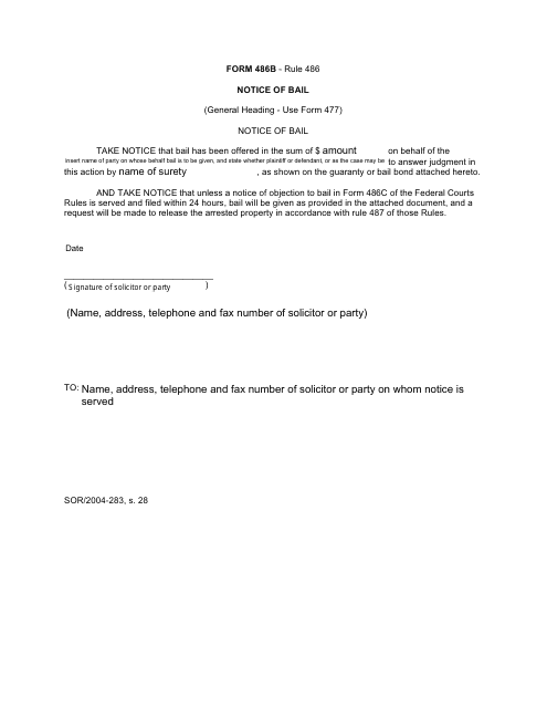 Form 486B Notice of Bail - Canada