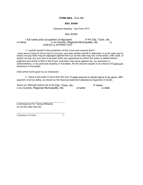 Form 486A Bail Bond - Canada