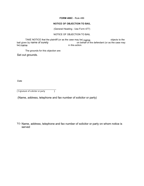Form 486C Notice of Objection to Bail - Canada