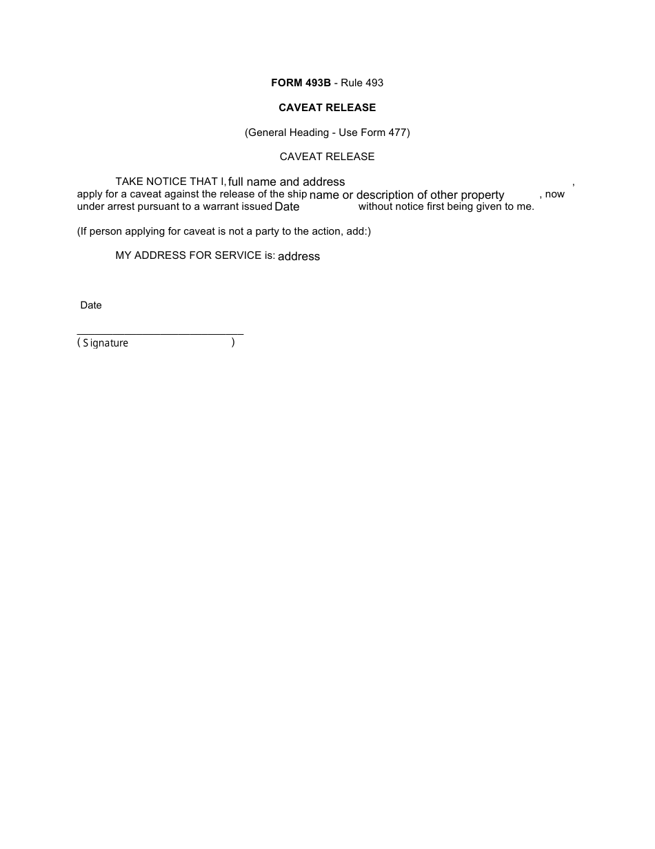 Form 493B Caveat Release - Canada, Page 1