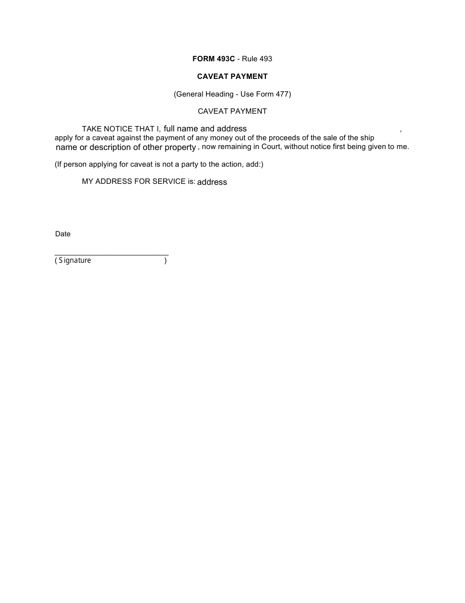 Form 493C Caveat Payment - Canada, Page 1