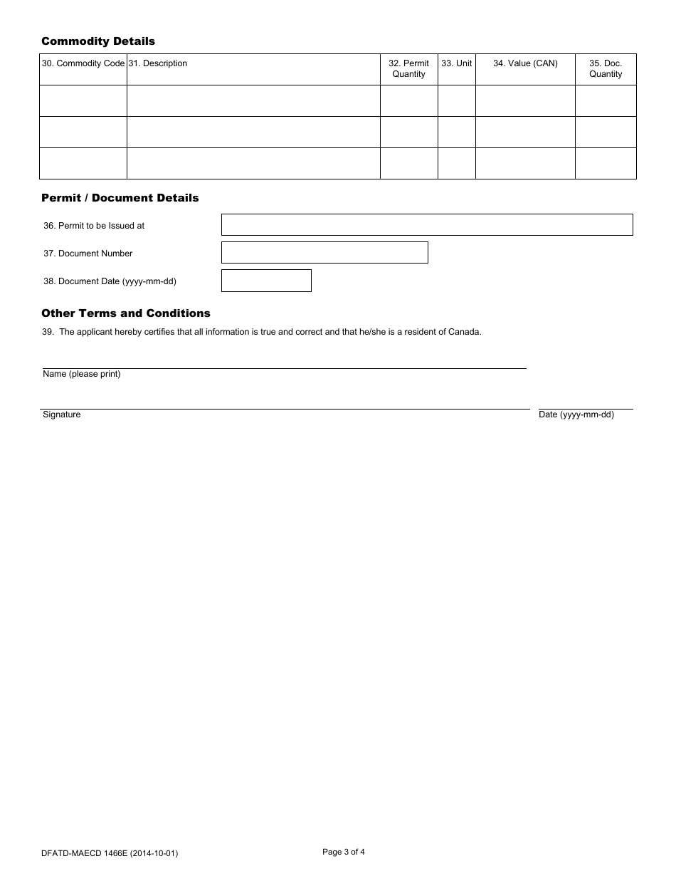 Form DFATD-MAECD1466 E Application for Import / Export Permit - Canada (English / French), Page 3