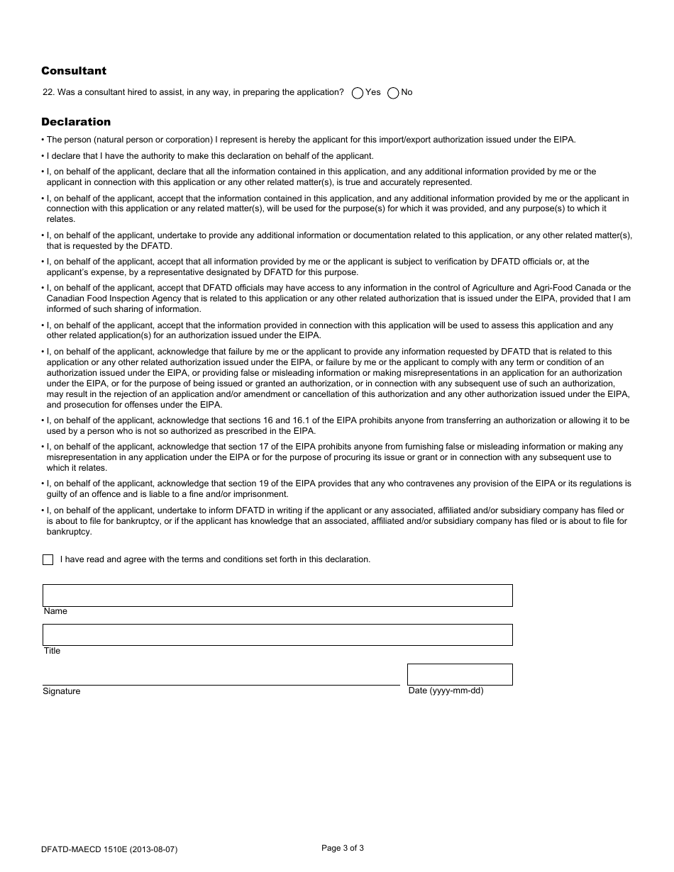 Form DFATD-MAECD1510E Application Form for a Share of the Eggs and Egg Products Trq - Canada (English / French), Page 3