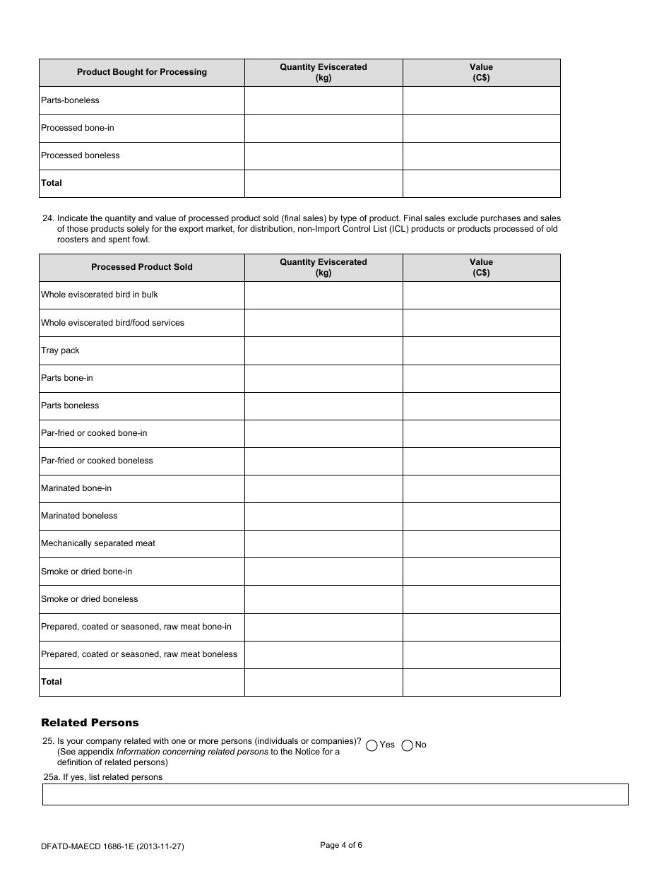 Form DFATD-MAECD1686-1E Application for a Share of the Chicken Trq - Canada (English / French), Page 4