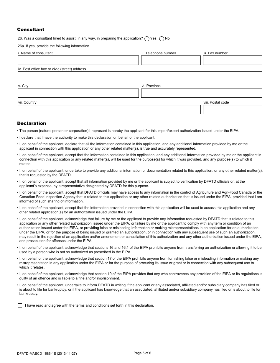 Form DFATD-MAECD1686-1E Application for a Share of the Chicken Trq - Canada (English / French), Page 5