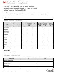 Document preview: Form DFATD-MAECD1686-2E Appendix 2 Summary Sheet for the Food Service Applicants - Canada (English/French)