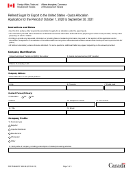 Document preview: Form DFATD-MAECD1685-3E Application Form for Refined Sugar Allocation Holders to Apply for a Share of the Sugar Export Quota - Canada (English/French), 2020