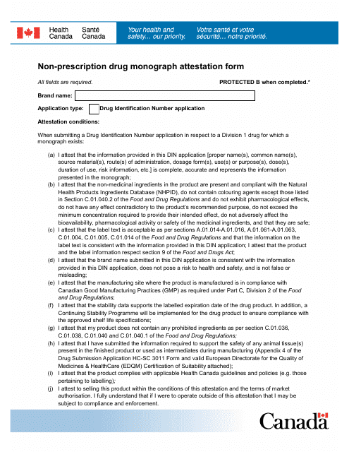 Non-prescription Drug Monograph Attestation Form - Canada