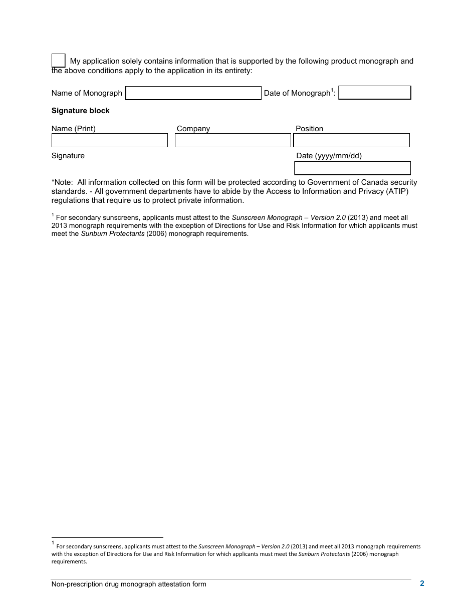 Non-prescription Drug Monograph Attestation Form - Canada, Page 2