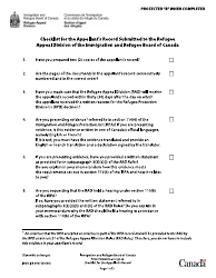 Form IRB/CISR3007 Checklist for the Appellant&#039;s Record Submitted to the Refugee Appeal Division of the Immigration and Refugee Board of Canada - Canada