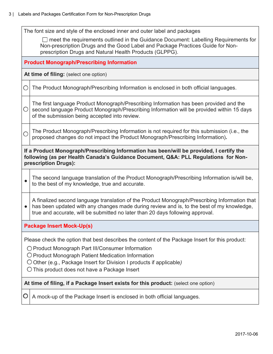 Labels and Packages Certification Form for Non-prescription Drugs - Canada, Page 3