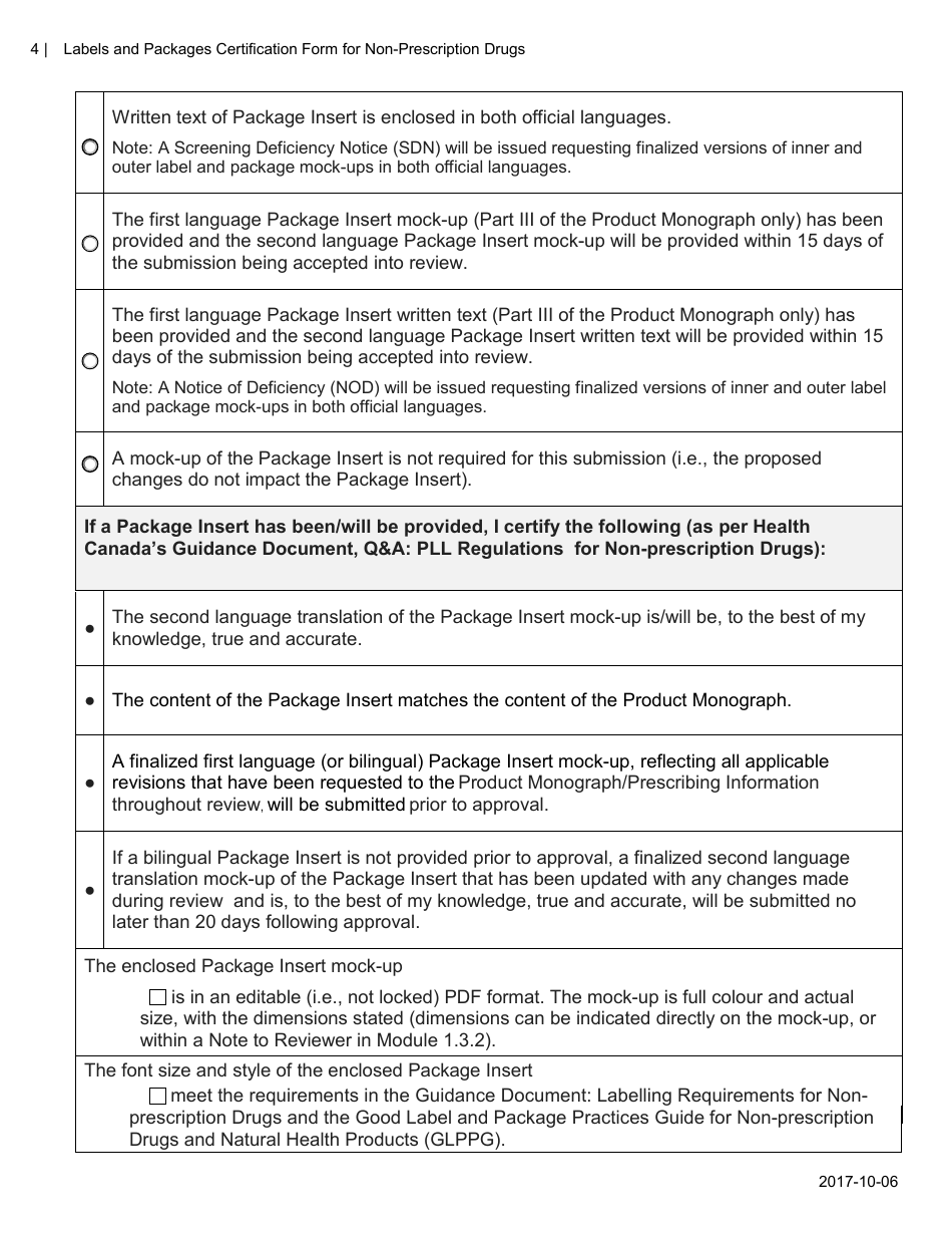 Labels and Packages Certification Form for Non-prescription Drugs - Canada, Page 4