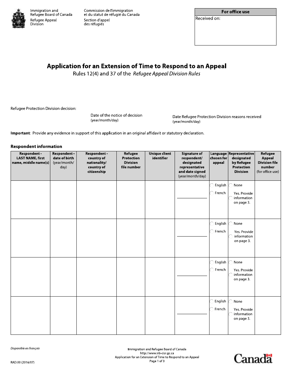 Form RAD.00 Download Fillable PDF or Fill Online Application for an