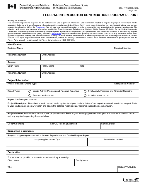 Form DCI41772 Federal Interlocutor Contribution Program Report - Canada, 2020
