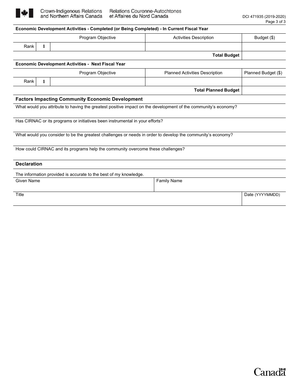 Form DCI471935 Lands and Economic Development Services Program (Ledsp) Planned Activities and Report - Canada, Page 3