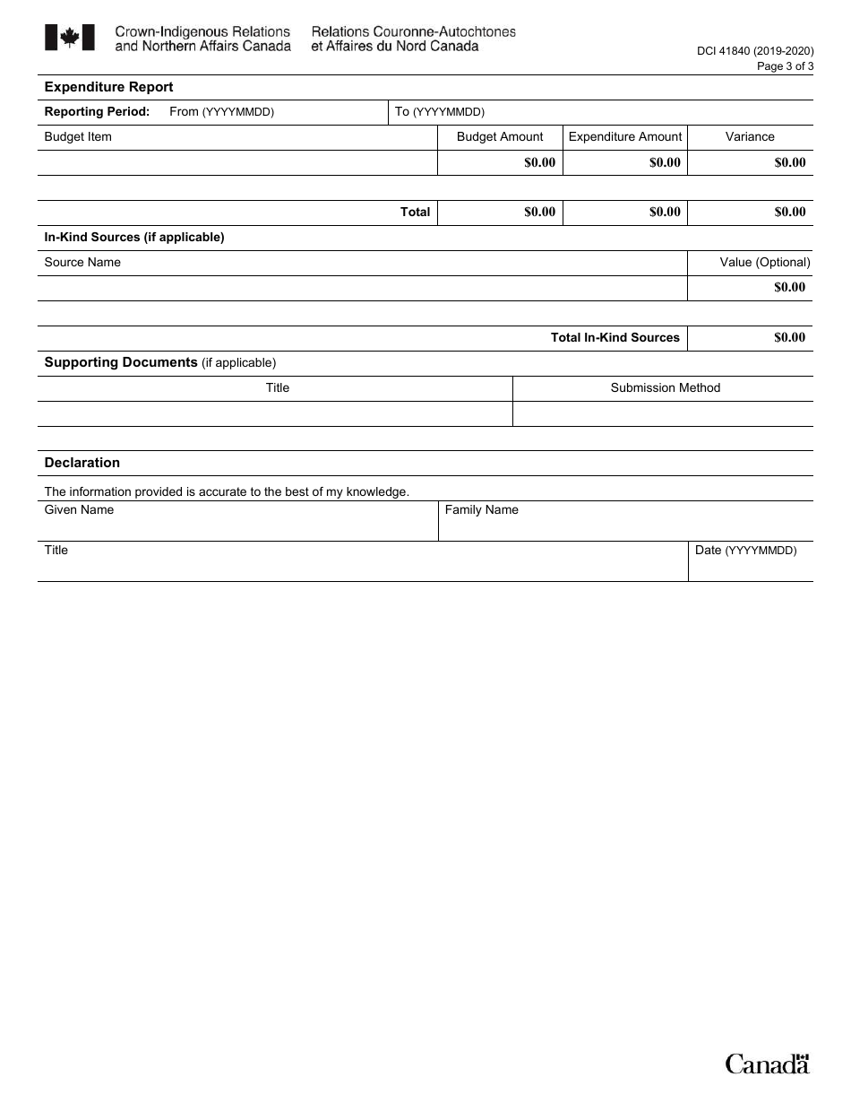 Form DCI41840 Northern Affairs Organization Activities and Expenditures Report - Canada, Page 3