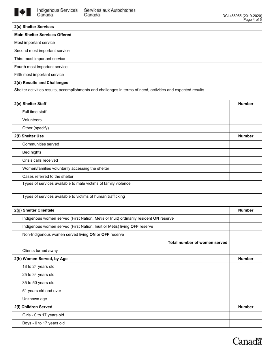 Form DCI455955 Family Violence Shelter and Prevention Project Annual Report - Canada, Page 4