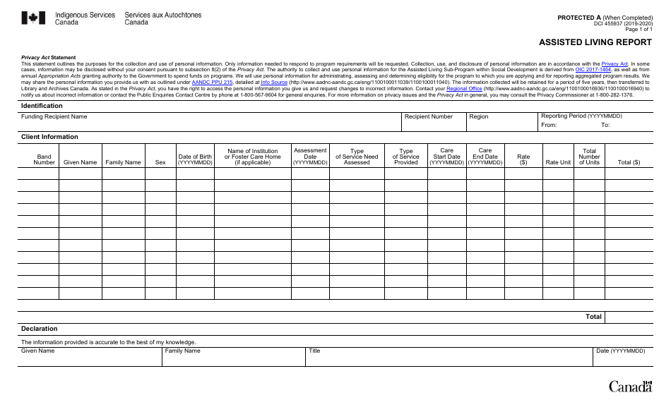 Form DCI455937 Assisted Living Report - Canada, Page 1