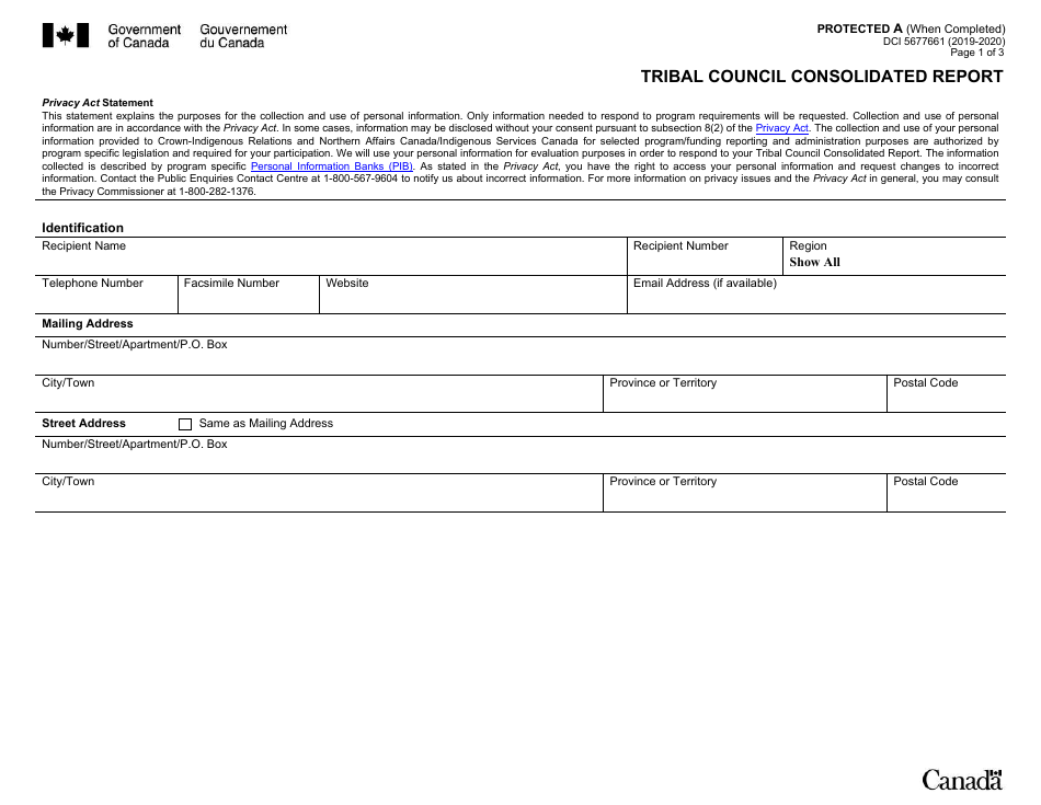 Form DCI5677661 Tribal Council Consolidated Report - Canada, Page 1