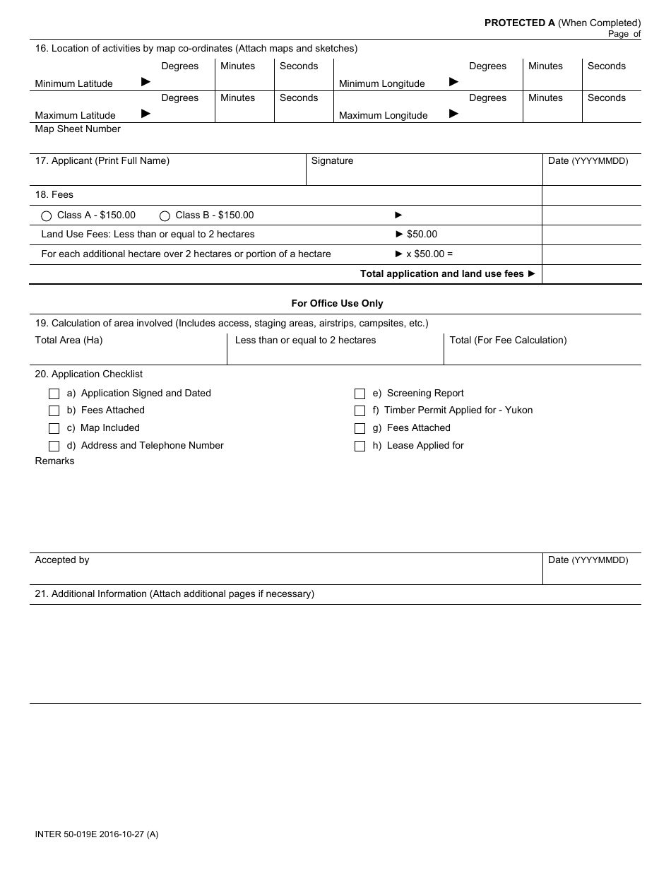 Form INTER50-019E Application for Land Use Permit - Canada, Page 3
