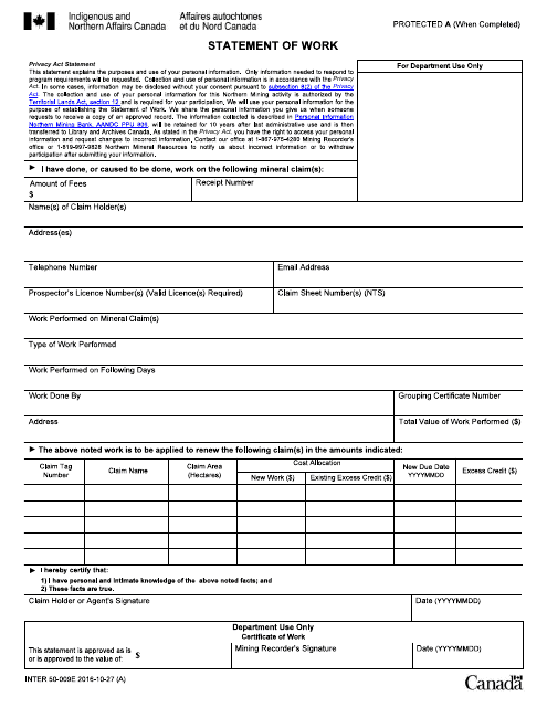 Form INTER50-009E Statement of Work - Canada