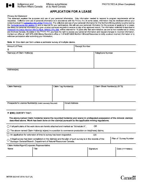 Form INTER50-014E Application for a Lease - Canada