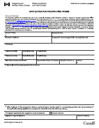 Document preview: Form INTER50-021E Application for Prospecting Permit - Canada