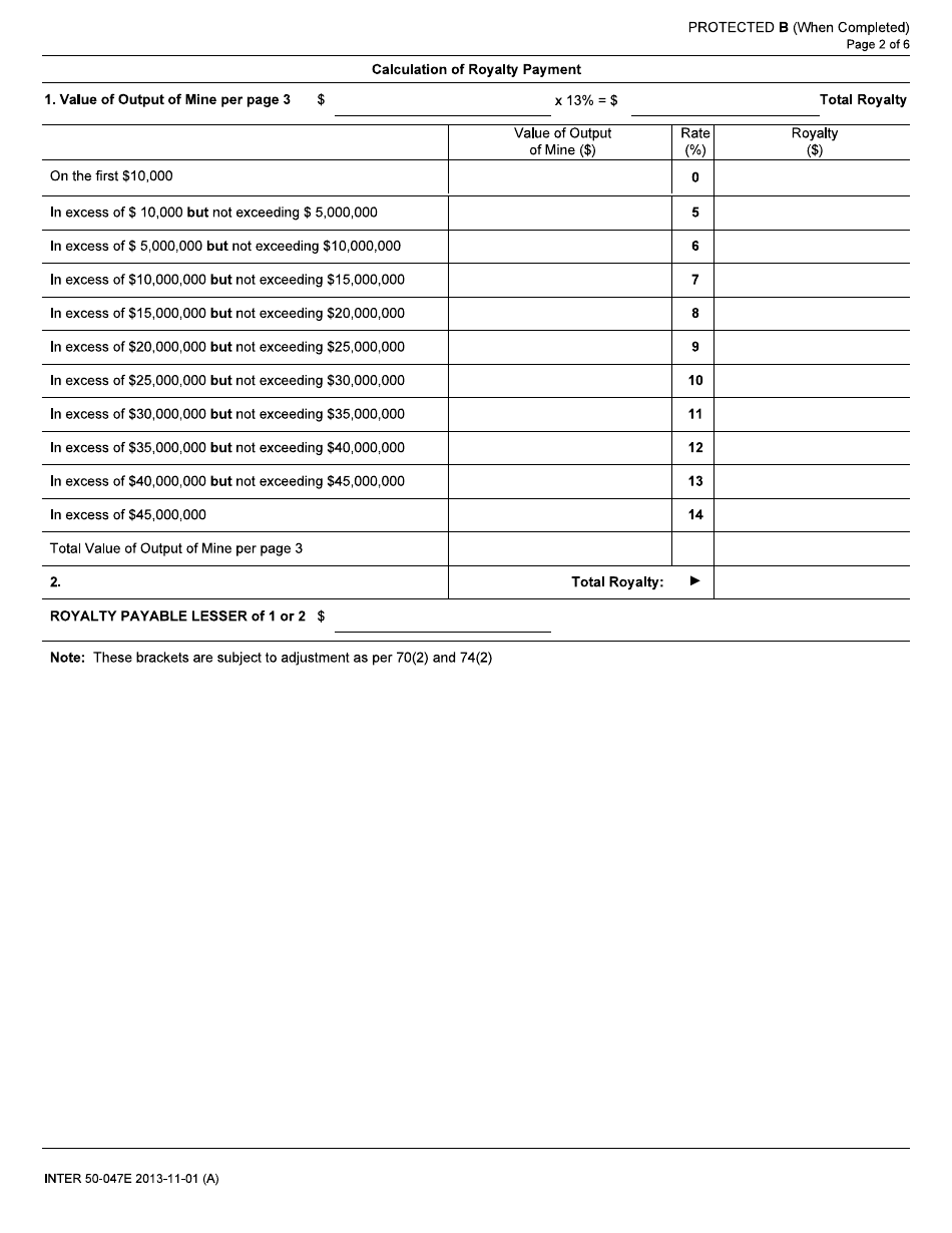 Form INTER50-047E Mining Royalty Return - Canada, Page 2