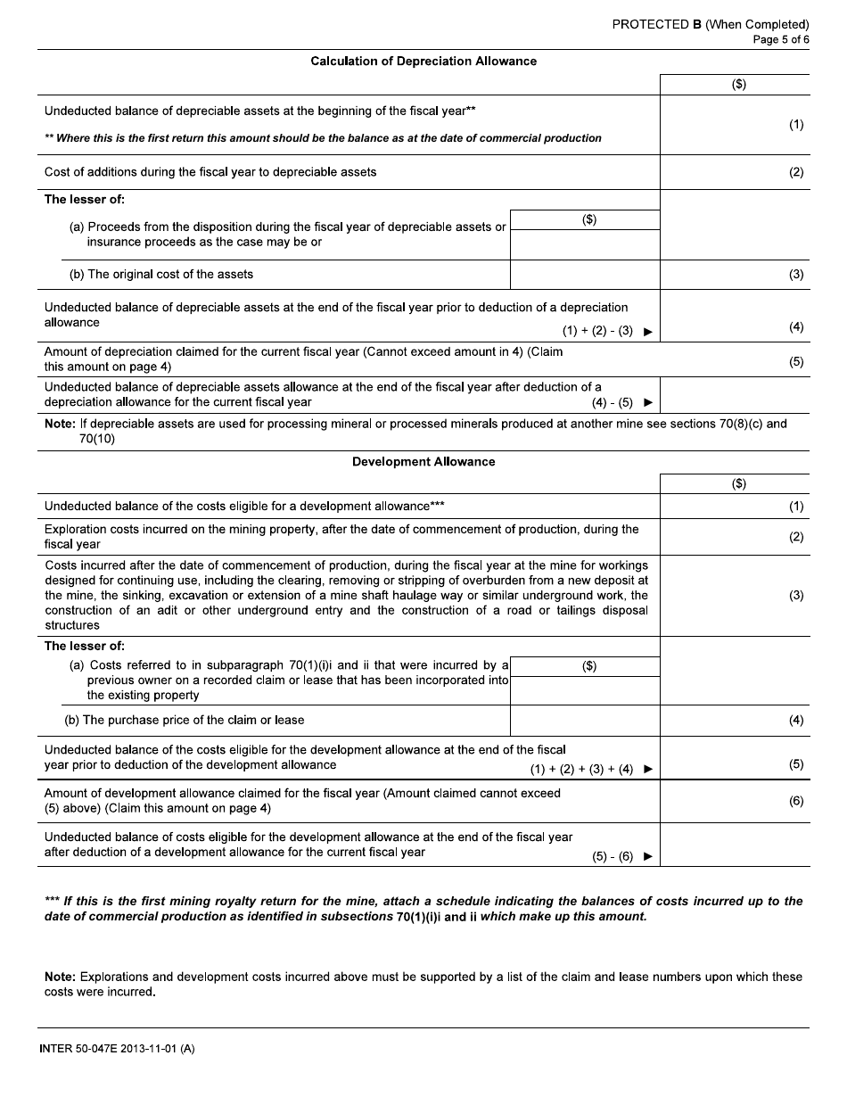 Form INTER50-047E Mining Royalty Return - Canada, Page 5