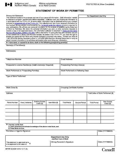 Form INTER50-059E Statement of Work by Permittee - Canada