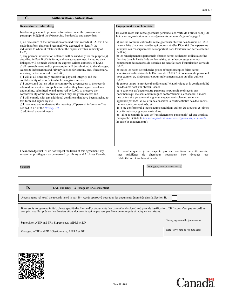 Research Application Form Under Paragraph 8(2)(J) of the Privacy Act - Canada (English / French), Page 4