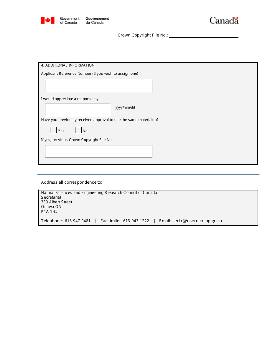 Application for Copyright Clearance of Nsercs Works - Canada, Page 4