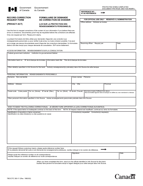 Form TBC/CTC350-11 Record Correction Request Form - Canada (English/French)