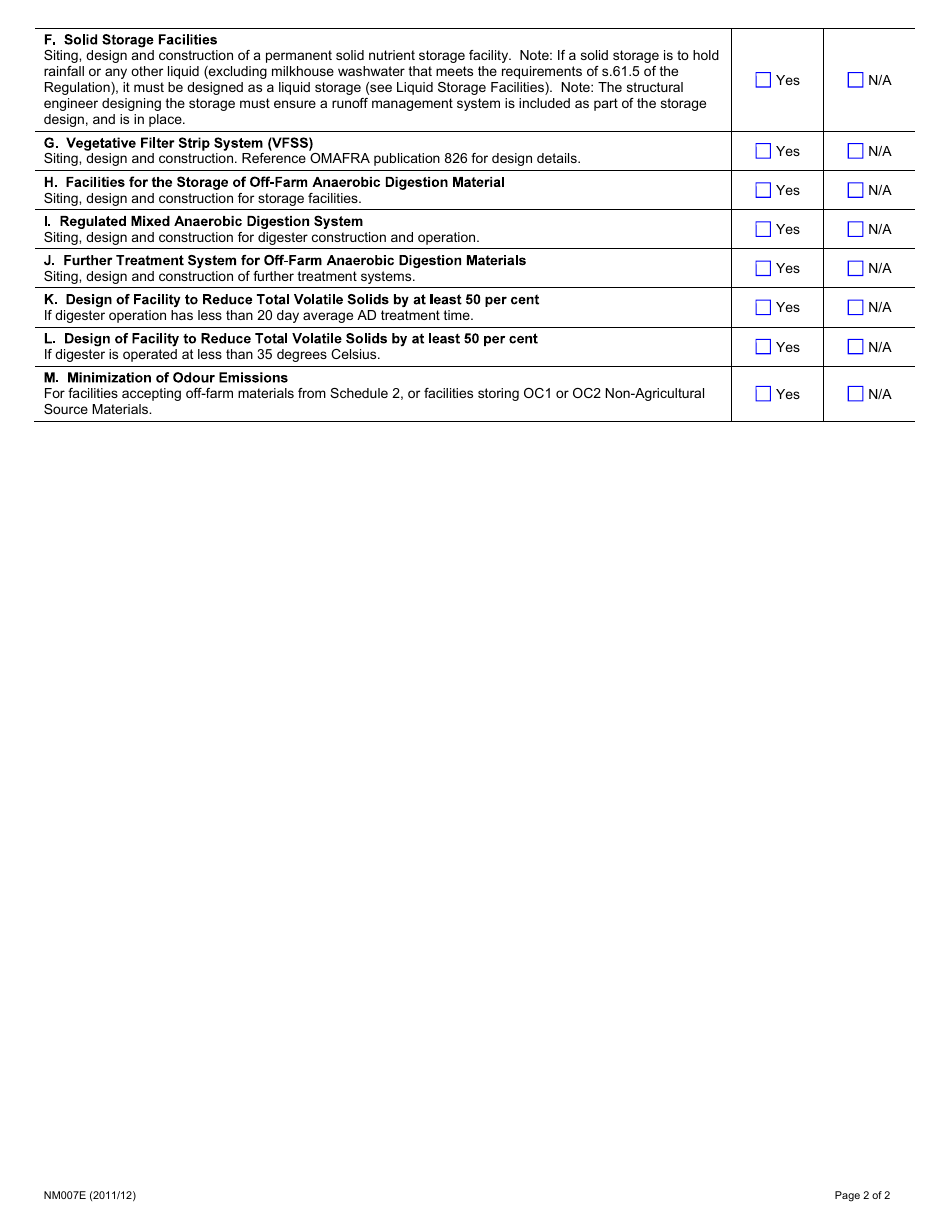 Form NM007E Engineering Requirement Form - Ontario, Canada, Page 2