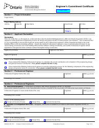 Form NM004E Engineer&#039;s Commitment Certificate - Ontario, Canada