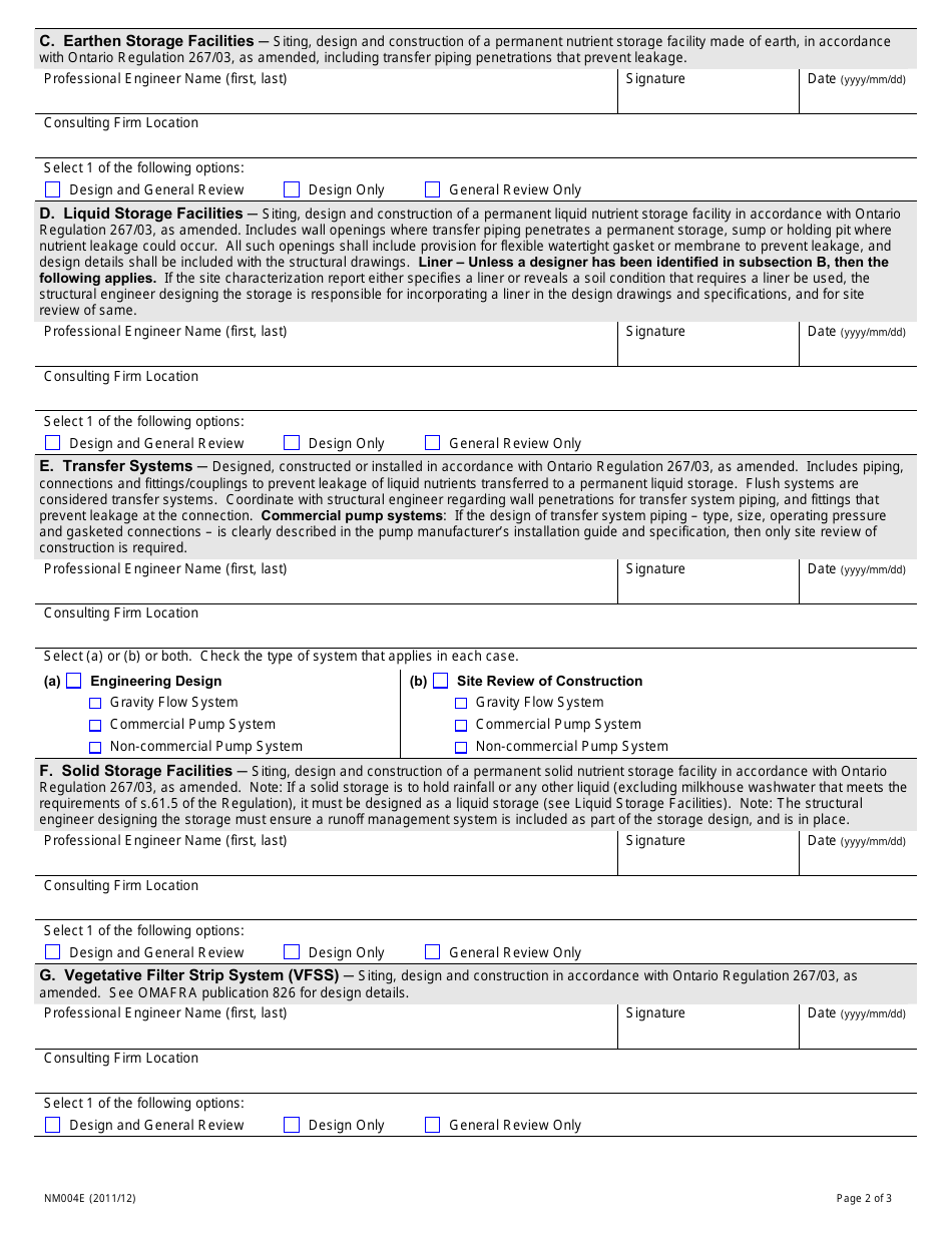 Form NM004E Engineers Commitment Certificate - Ontario, Canada, Page 2