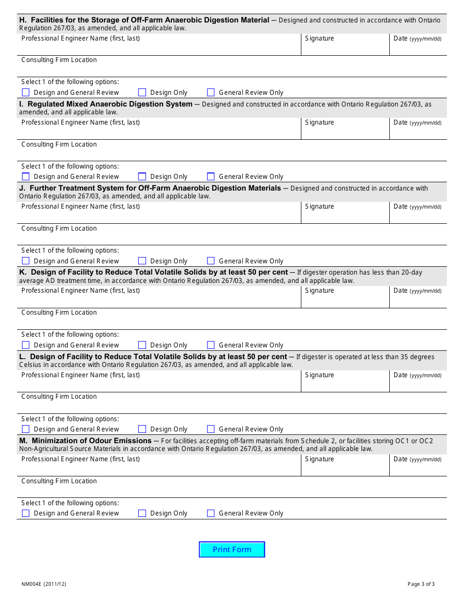 Form NM004E Engineers Commitment Certificate - Ontario, Canada, Page 3
